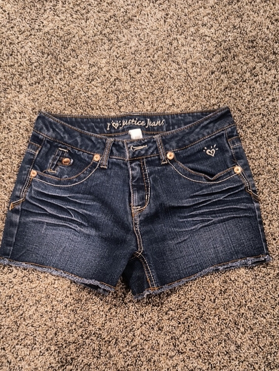Justice Pants - Justice Dark Blue Denim Jean Shorts with Frayed Hem